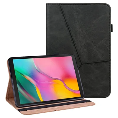 Shock-Absorbed Leather Tablet Stand Cover with Card Holder and Pen Strap for Samsung Galaxy Tab A 10.1 (2019) SM-T510 (Wi-Fi) - Black