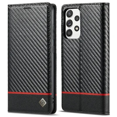 LC.IMEEKE Goed Beschermd Lederen Hoesje met Koolstofvezelpatroon en Portemonnee voor Samsung Galaxy A52 4G/5G / A52s 5G - Stijl 1