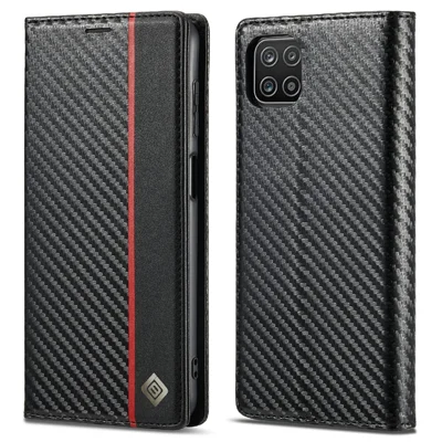 LC.IMEEKE Leather Case Carbon Fiber Pattern Phone Cover with Wallet Stand for Samsung Galaxy A22 5G (EU Version) - Style 1