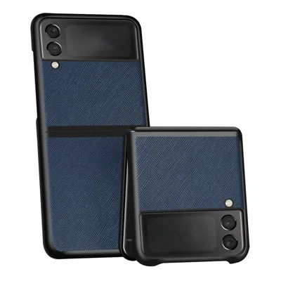 Plastic+Leather Phone Case Shell Folding Phone Back Cover for Galaxy Z Flip3 5G - Blue