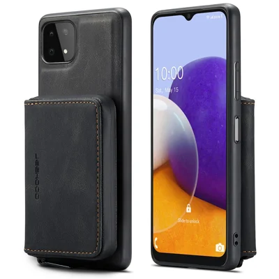 JEEHOOD Full Protection Magnetic Detachable 2-in-1 Hybrid Case with Zippered Wallet Kickstand for Samsung Galaxy A22 5G (EU Version) - Black