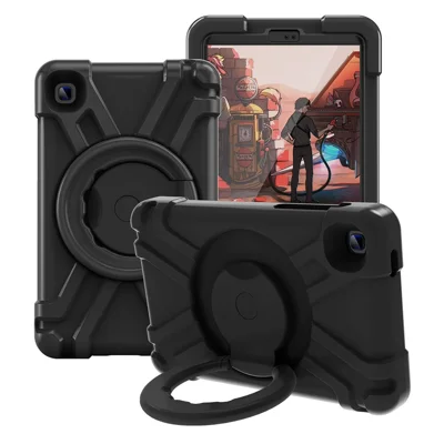 360° Swivel Kickstand Protective Hybrid Case Tablet Cover for Samsung Galaxy Tab A7 Lite 8.7-inch - All Black