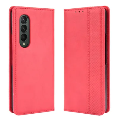 Folio Flip Auto-Absorbed Retro Leather Wallet Phone Case for Samsung Galaxy Z Fold3 5G - Red