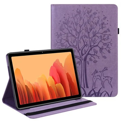 Tree and Deer Imprinted Leather Case Protector with Card Slots and Stand for Samsung Galaxy Tab A 8.0 Wi-Fi (2019) SM-T290 - Purple
