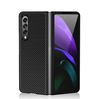 Carbon Fiber Design Slim Thin Shockproof Full Protection PC Phone Case for Samsung Galaxy Z Fold3 5G - Carbon Black