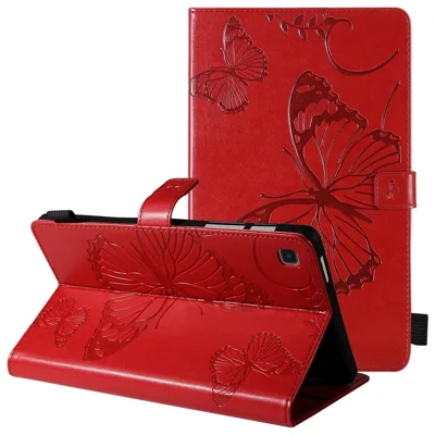 KT Tablet Series-3 z nadrukiem motyla, automatyczne wybudzanie/tryb uśpienia, skórzana obudowa portfelowa z uchwytem do tabletu Samsung Galaxy Tab A7 Lite 8,7 cala/T225/T220 - Czerwony