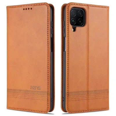 AZNS plånboksdesign av PU-läder, chockabsorberande mobilskal för Samsung Galaxy M32 (global version) - Brun