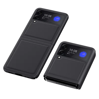 Anti-Scratch Genuine Leather Back Hard PC Hybrid Protective Case for Samsung Galaxy Z Flip3 5G - Black
