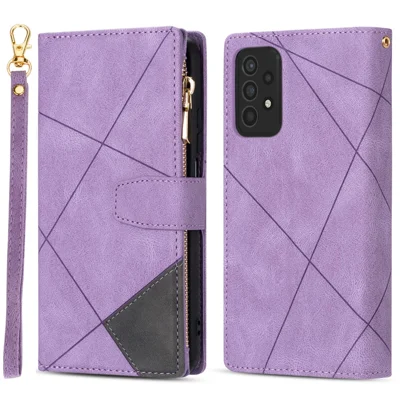 Stootvrije Leren Splicing Design + TPU Hoesje met Portemonnee en Standfunctie voor Samsung Galaxy A52 5G / A52s 5G / A52 4G - Paars