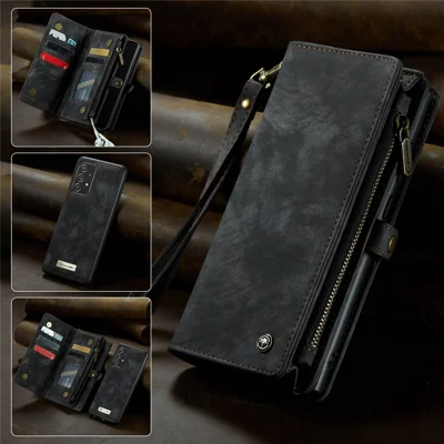 CASEME 008 Series Scratch Resistant Shock-Absorbed Detachable 2-in-1 Multi-Function TPU + PU Leather Phone Wallet Stand Shell for Samsung Galaxy A32 5G / M32 5G - Black