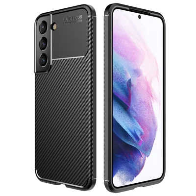 Carbon Fiber Soft TPU Anti-Scratch Protective Phone Case for Samsung Galaxy S22 5G - Black
