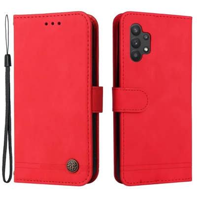 For Samsung Galaxy A32 5G / M32 5G Leather Wallet Cases Skin Touch Phone Cover Stand with Strap - Red