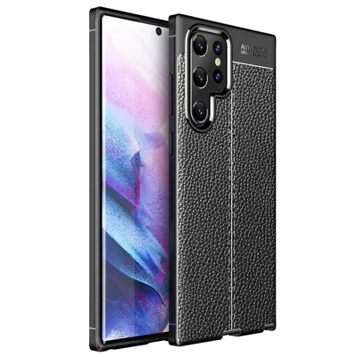 Litchi Texture Flexible TPU Mobile Phone Protector Back Case for Samsung Galaxy S22 Ultra 5G - Black