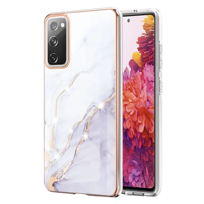 TPU Case with IMD Marble Pattern Electroplated Back Cover for Samsung Galaxy S20 FE 4G / 5G / S20 Lite / S20 FE 2022 - White 006