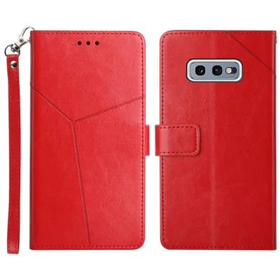 Imprinting Y-shaped Line Anti-drop Protection Wallet Stand Leather Phone Case Cover for Samsung Galaxy S10e - Red
