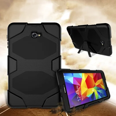 Heavy Duty Silicone PC Hybrid Case Clip Kickstand Combo Shell for Samsung Galaxy Tab A 10.1 (2016) T580 T585 - Black