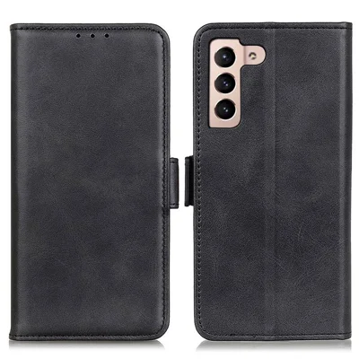 Shockproof Well-Protected Stylish Side Magnetic Clasp PU Leather Wallet Stand Case Phone Shell for Samsung Galaxy S22 5G - Black