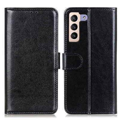 Funda de cuero PU con textura Crazy Horse, cierre magnético antideslizante, soporte plegable, funda tipo folio protectora para Samsung Galaxy S22 5G - Negro