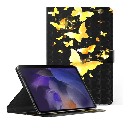 Pattern Printing Stand Wallet Shockproof Leather Tablet Case Cover for Samsung Galaxy Tab A8 10.5 2021 - Golden Butterflies