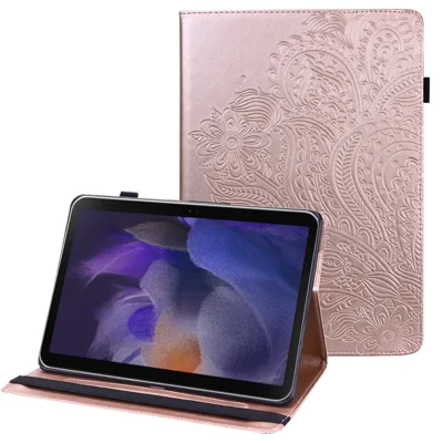 Ingeprent Bloemenstijlvolle Volledige Bescherming Anti-Val met Kaartslots Design Leren Tabletcoverhoes met Stand voor Samsung Galaxy Tab A8 10.5 (2021) - Roze Goud