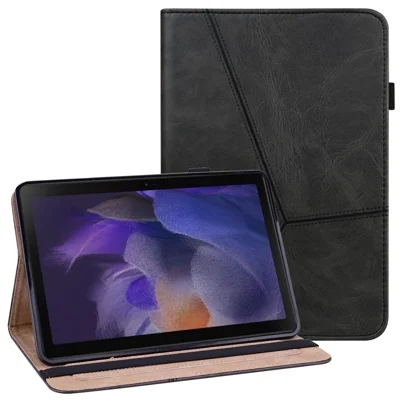For Samsung Galaxy Tab A8 10.5 (2021) PU Leather Case Multi-Angle Viewing Folio Stand Cover with Card Slots and Elastic Band - Black