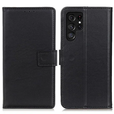 Scratch-resistant Wallet Stand Design Horizontal Flip Leather Cover Phone Case for Samsung Galaxy S22 Ultra 5G - Black