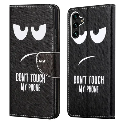 Pattern Printing Cross Texture PU Leather Phone Wallet Stand Case for Samsung Galaxy A13 5G / A04s 4G (164.7mm) - Don't Touch My Phone