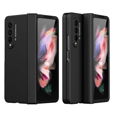 Hard PC Phone Flip Case Cover with Glass Screen Protector for Samsung Galaxy Z Fold3 5G - Black
