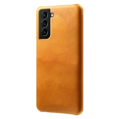 KSQ Lyst PU-læderoverflade med belagt PC-telefonbeskyttelsesdæksel til Samsung Galaxy S22 5G - Orange