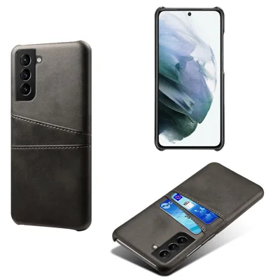 KSQ PU Leather + PC Dual Back Card Slots Design Shockproof Stylish Hard Cover Shell para Samsung Galaxy S22 5G - Preto