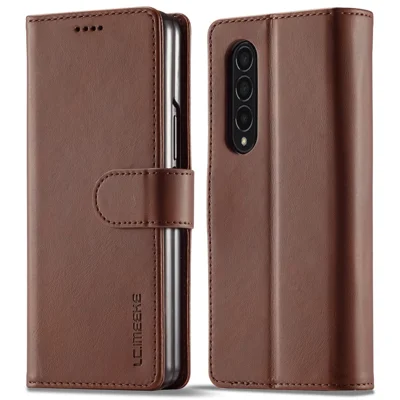LC.IMEEKE Magnetic Clasp Stand Wallet PU Leather Folding Phone Case for Samsung Galaxy Z Fold3 5G - Brown