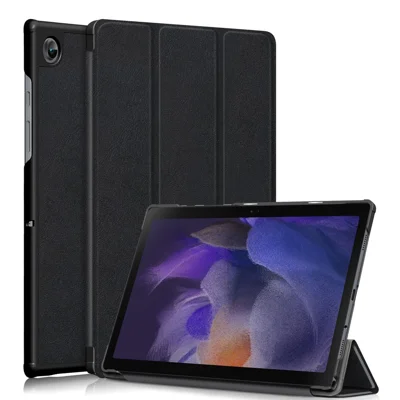 Prosty styl trójwarstowa obudowa ze sztucznej skóry PU twarda obudowa PC ochronna obudowa antywstrząsowa dla Samsung Galaxy Tab A7 Lite 8,7 cala 2021 SM-T220 - Czarny