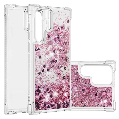 Quicksand TPU Protective Cover Shell Anti-Drop Multiple Color Choices Phone Case for Samsung Galaxy S22 Ultra 5G - Rose Gold/Heart