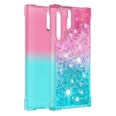 Gradient Quicksand Series Liquid Flowing Sparkle Scratch-resistant Soft TPU Phone Cover for Samsung Galaxy S22 Ultra 5G - Pink/Sky Blue