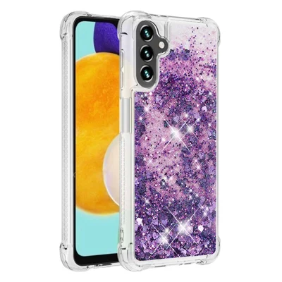 Quicksand Flowing Moving Glitter Flexible TPU Shockproof Cute Phone Case for Samsung Galaxy A13 5G / A04s 4G (164.7mm) - Dark Purple Hearts