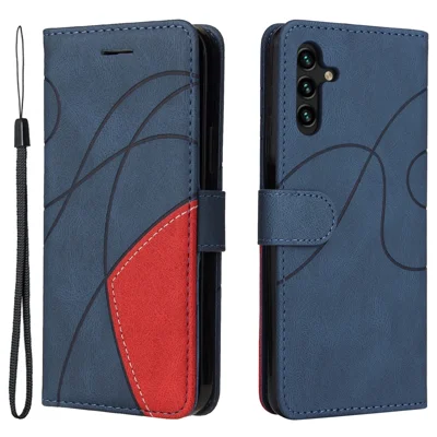 For Samsung Galaxy A13 5G / A04s 4G (164.7mm) Leather Case Wallet Stand Color Splicing Phone Cover - Blue