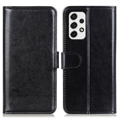 Custodia in pelle con texture Crazy Horse, design portafoglio, cover per telefono, supporto per Samsung Galaxy A53 5G - Nero