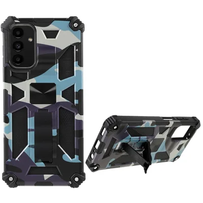 Military Grade Camouflage Design Anti-fall Phone Case Cover with Hidden Kickstand and Built-in Metal Sheet for Samsung Galaxy A13 5G - Light Green