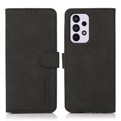 KHAZNEH Textured PU Leder Telefon-Brieftasche Klapphülle mit Ständerfunktion Magnetische Schutzhülle für Samsung Galaxy A33 5G - Schwarz