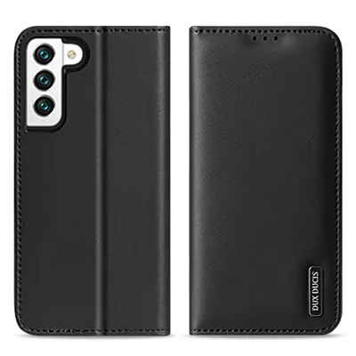 DUX DUCIS Hivo Series for Samsung Galaxy S22+ 5G RFID Blocking Split Leather Stand Phone Cover Wallet  - Black
