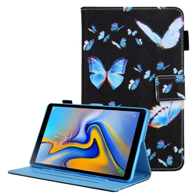 غطاء لوحي مطبوع بتصميم فراشات زرقاء مع حامل للبطاقات لجهاز Samsung Galaxy Tab A8 10.5 (2021) SM-X200 X205 / A8 10.5 (2022)
