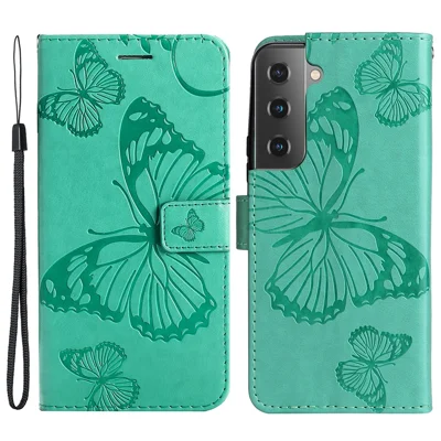Cover per Samsung Galaxy S22 5G con Portafoglio, Fiori e Farfalle Stampati, Custodia in Pelle con Supporto - Verde