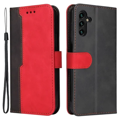 Für Samsung Galaxy A13 5G / A04s 4G (164,7 mm) zweifarbige Spleißung, Business-Stil, stoßfest, Ledertelefonkasten mit Ständer und Brieftasche – Rot