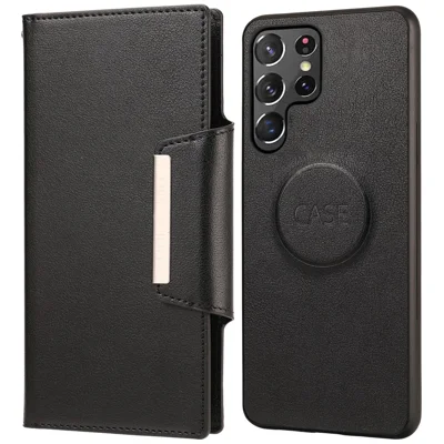 Ultra-thin Detachable Drop-proof Leather Wallet Phone Protective Case Cover for Samsung Galaxy S22 Ultra 5G - Black