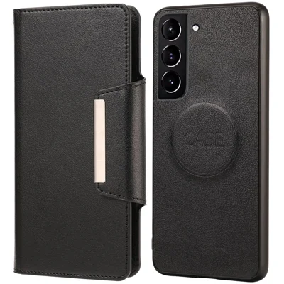 Ultra-thin Detachable Leather Wallet Mobile Phone Protective Case Shell for Samsung Galaxy S22+ 5G - Black