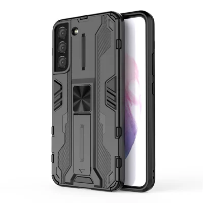 Shockproof Hard PC + Soft TPU Hybrid Protective Cover with Kickstand for Samsung Galaxy S22 5G - Black