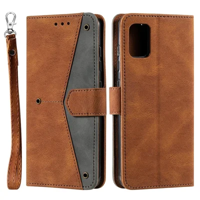 Fashionable Bi-color Design PU Leather and TPU Phone Flip Case Stitching Skin-touch Stand Wallet Phone Shell Cover for Samsung Galaxy A53 5G - Brown