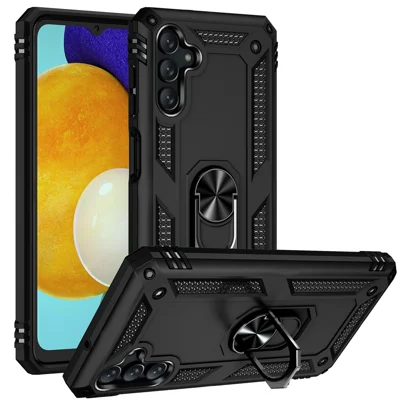 Military Grade Ring Car Mount Kickstand Dual Layer Soft Flexible TPU Hard PC Cover for Samsung Galaxy A13 5G - Black