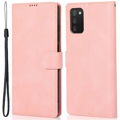 PU Leather + TPU Telefoonhoesje Portemonnee Stand Cover met Strap voor Samsung Galaxy A03s (166,5 mm) - Roze