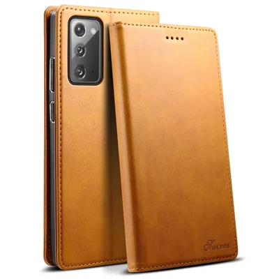 SUTENI Stand Wallet Design Magnetic Auto Closing PU Leather Phone Case Cover for Samsung Galaxy Note20 4G/5G - Khaki